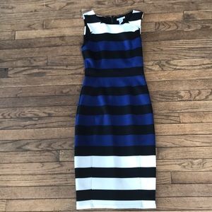 H&M black, white, and blue striped midi dress